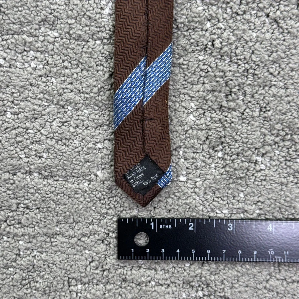 Sopranos Mens 100% Silk Tie Brown Blue Stripe Herringbone Repp Necktie Boss
